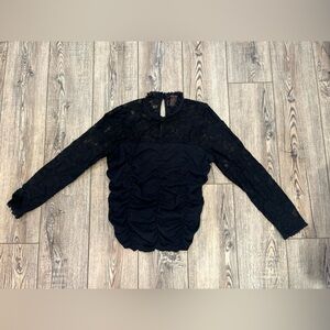 Alison Sheri Black Lace Long Sleeve Top M | Elegant Floral Design